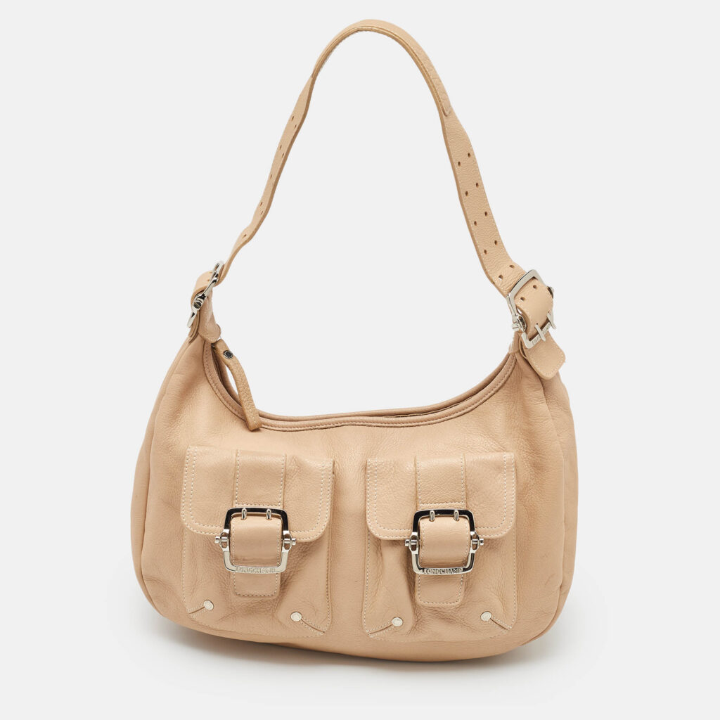 Longchamp Beige Leather Front Double Pocket Shoulder Bag Longchamp Beige Leather Front Double Pocket Shoulder Bag