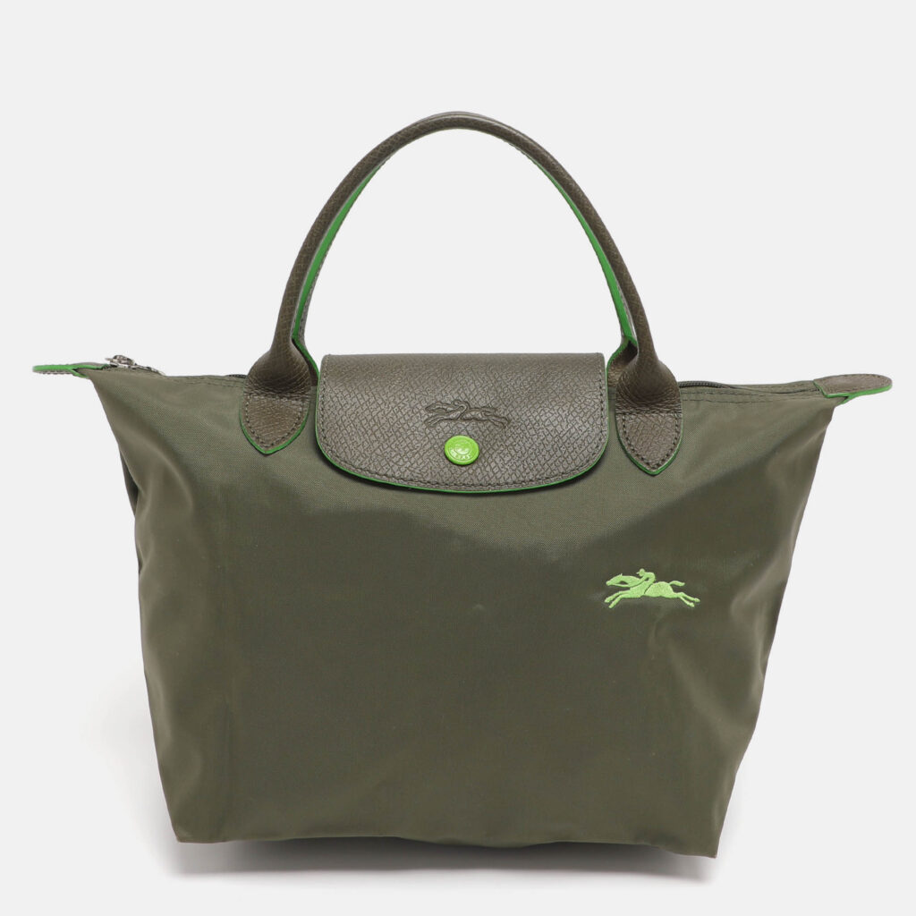 luxury-women-longchamp-used-handbags-p1223406-017.jpg Longchamp Green Nylon and Leather Small Short Le Pliage Tote