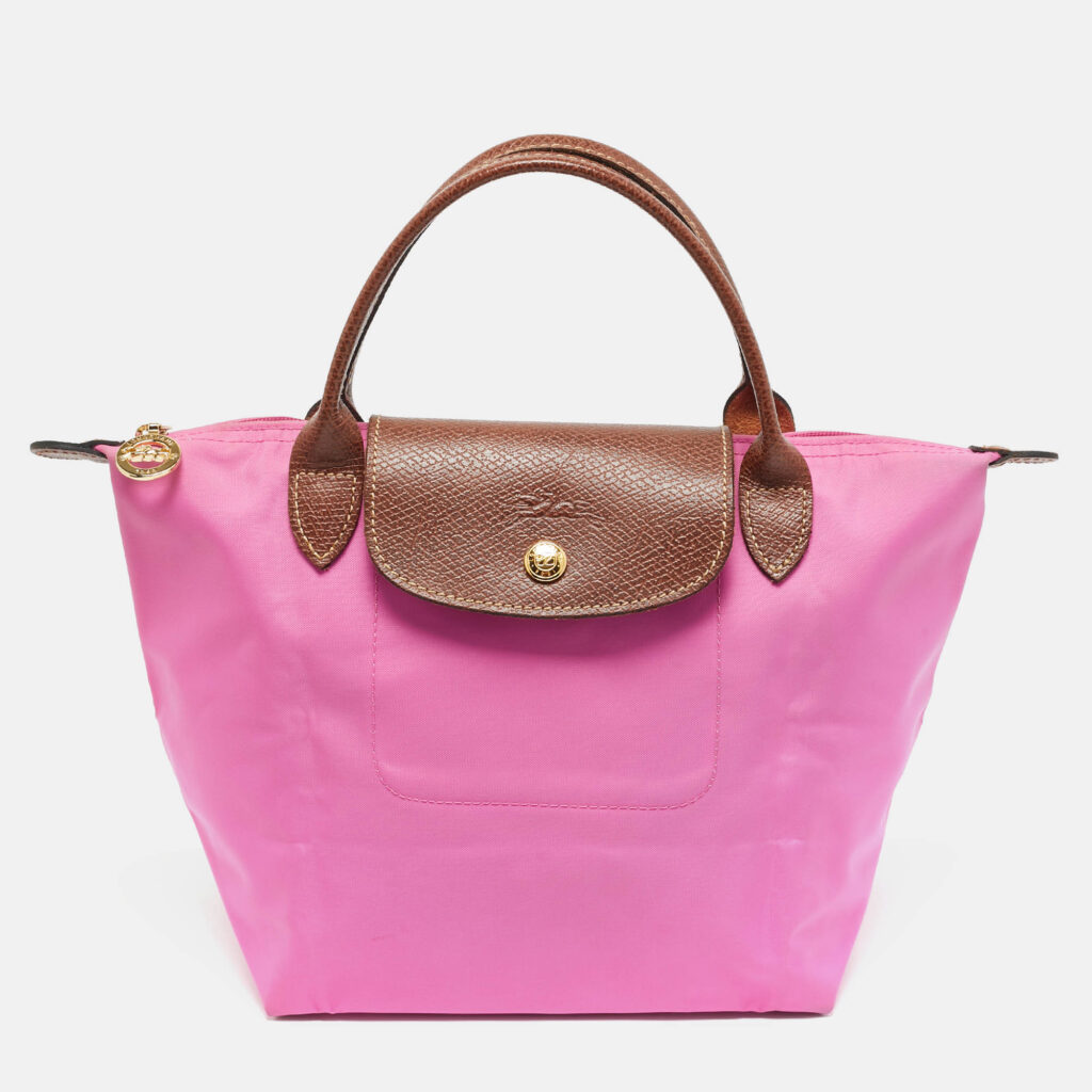 Longchamp Pink/Brown Nylon Mini Le Pliage Tote Longchamp Pink/Brown Nylon Mini Le Pliage Tote