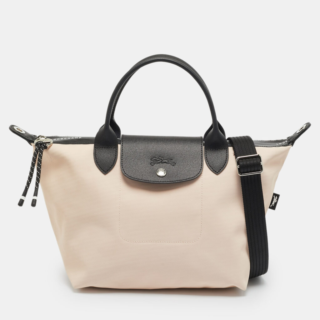Longchamp Le Pliage Energy Black/Peach Leather and Nylon Tote Longchamp Le Pliage Energy Black/Peach Leather and Nylon Tote