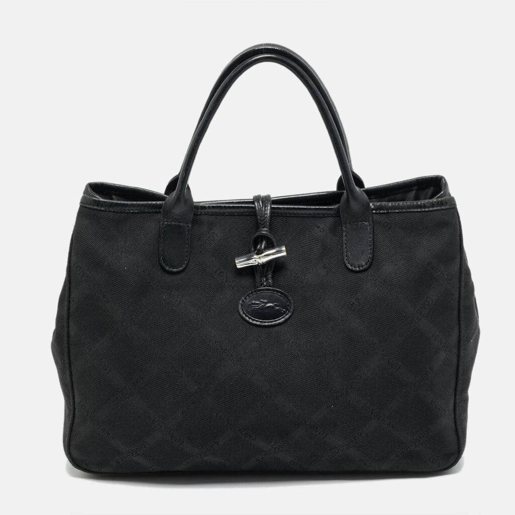 Longchamp Roseau Black Jacquard Canvas Tote Longchamp Roseau Black Jacquard Canvas Tote