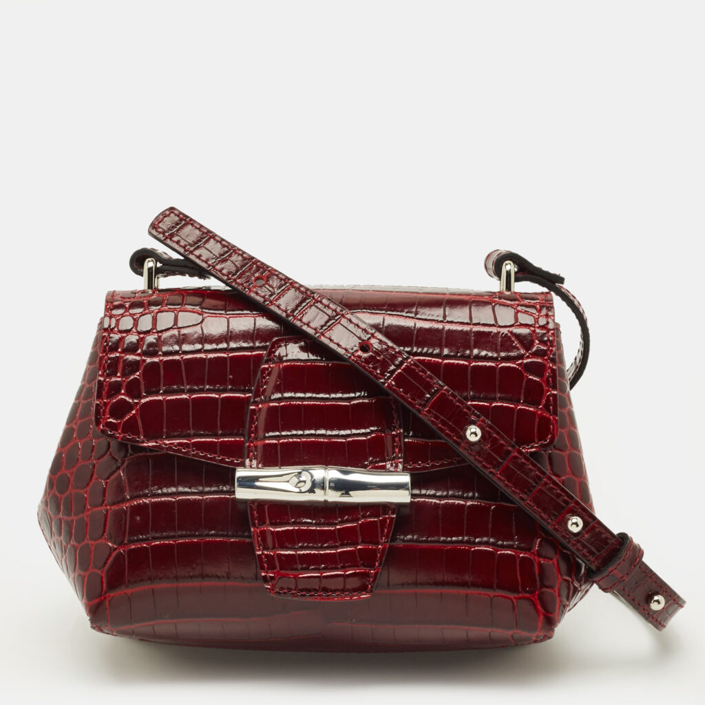 luxury-women-longchamp-used-handbags-p1249855-007.jpg Longchamp Roseau Mini Burgundy Croc Embossed Leather Crossbody Bag