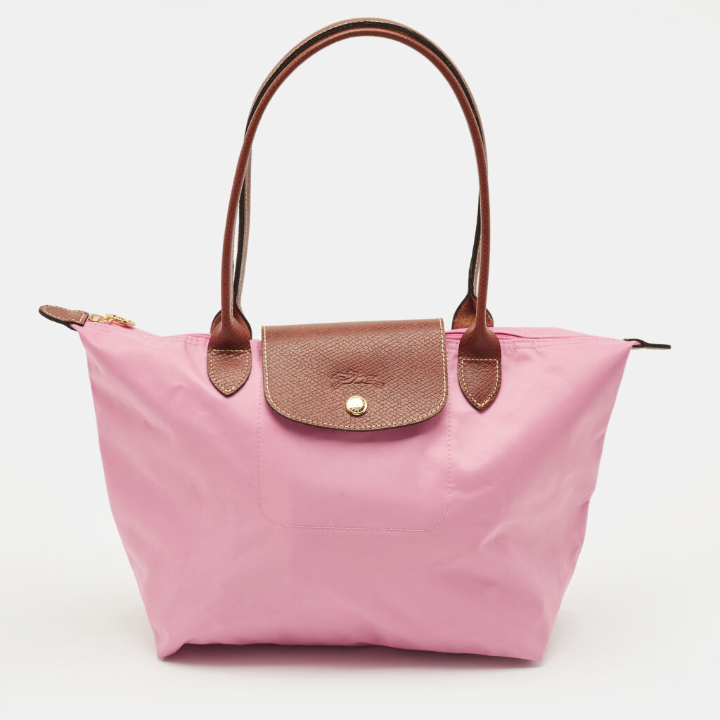Longchamp Le Pliage Pink/Brown Leather and Nylon Tote Longchamp Le Pliage Pink/Brown Leather and Nylon Tote