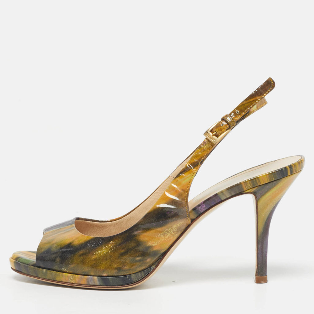 Loriblu Multicolor Patent Leather Peep Toe Slingback Pumps Size 37 Loriblu Multicolor Patent Leather Peep Toe Slingback Pumps Size 37