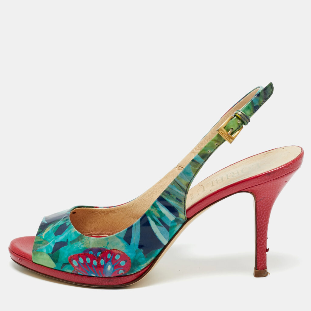Loriblu Multicolor Patent Leather Printed Flower Peep Toe Slingback Pumps Size 36 Loriblu Multicolor Patent Leather Printed Flower Peep Toe Slingback Pumps Size 36