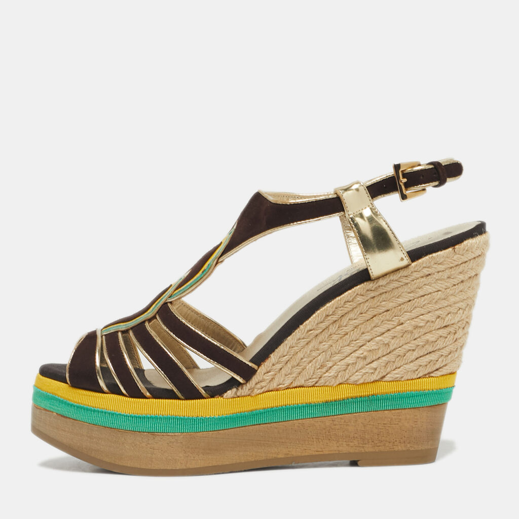 Loriblu Multicolor Leather and Suede Wedge Sandals Size 40