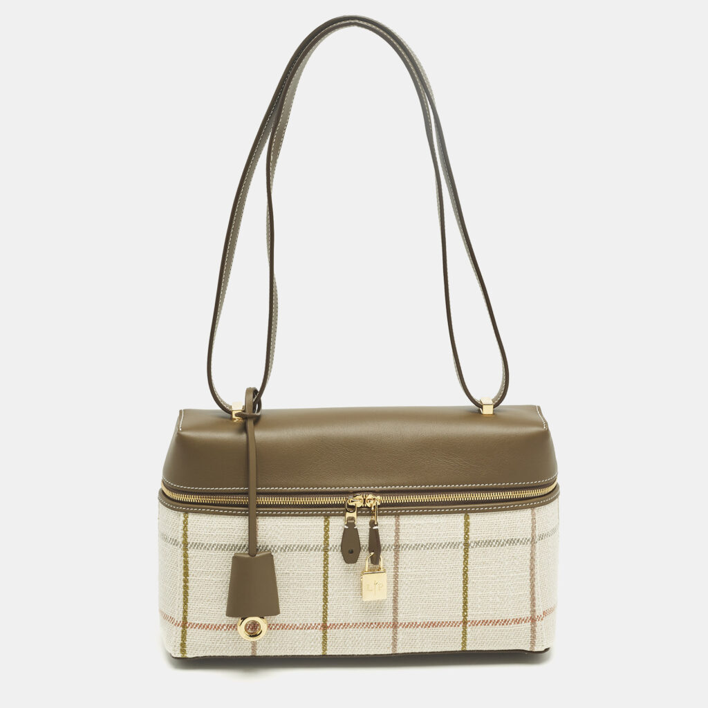 Loro Piana Extra L27 Tartan/Salty Capers/Sun Gold Linen and Leather Shoulder Bag Loro Piana Extra L27 Tartan/Salty Capers/Sun Gold Linen and Leather Shoulder Bag