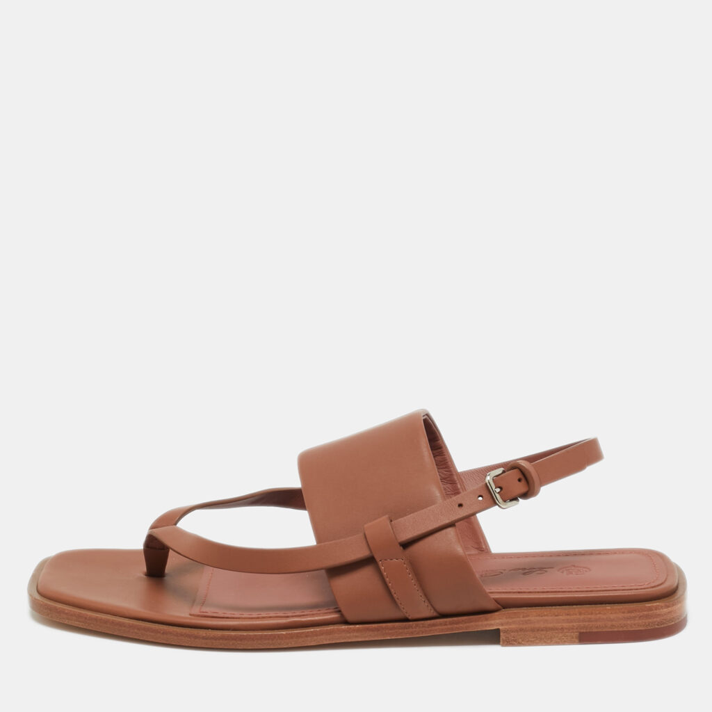 Loro Piana Brown Leather Flat Slingback Sandals Size 38.5 Loro Piana Brown Leather Flat Slingback Sandals Size 38.5