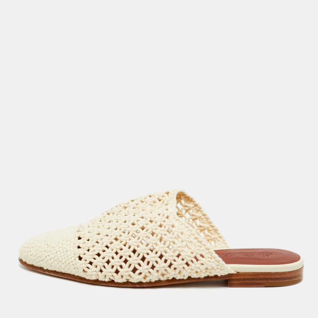 Loro Piana Size 35.5 Cream Crochet Mules