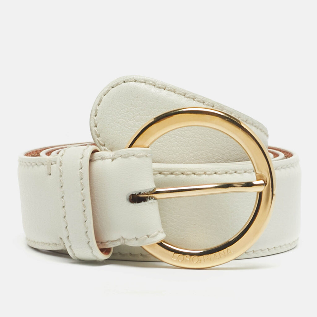 Loro Piana White Leather Ring Buckle Belt 100CM