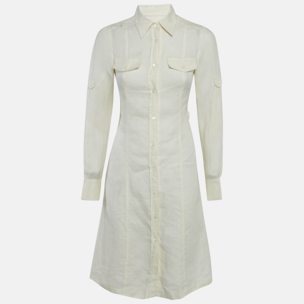 luxury-women-loro-piana-used-clothes-p1165705-006-1.jpg Loro Piana Cream Linen Button Front Knee-Length Dress S