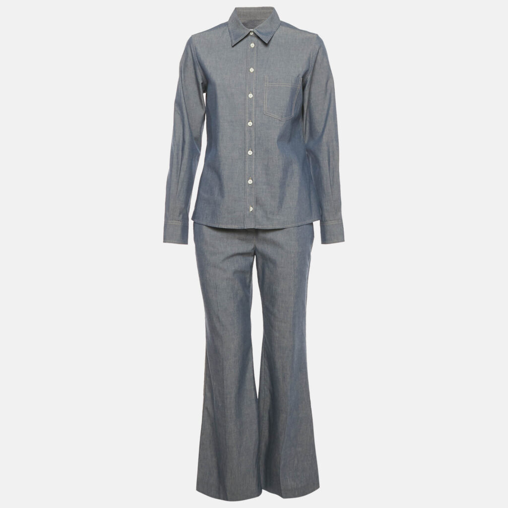 Loro Piana Blue Cotton and Cashmere Shirt and Pants Suit S Loro Piana Blue Cotton and Cashmere Shirt and Pants Suit S