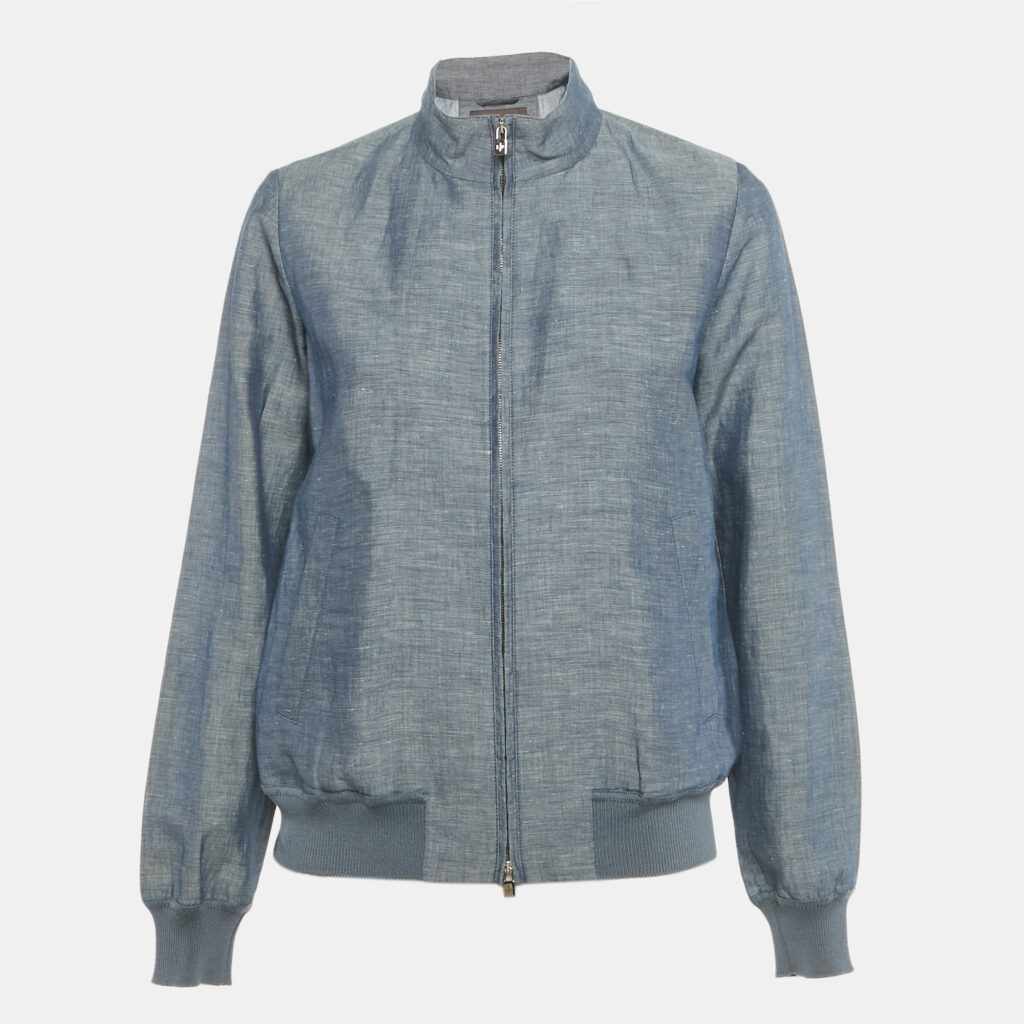 Loro Piana Blue Linen and Cotton Zip-Up Jacket S Loro Piana Blue Linen and Cotton Zip-Up Jacket S