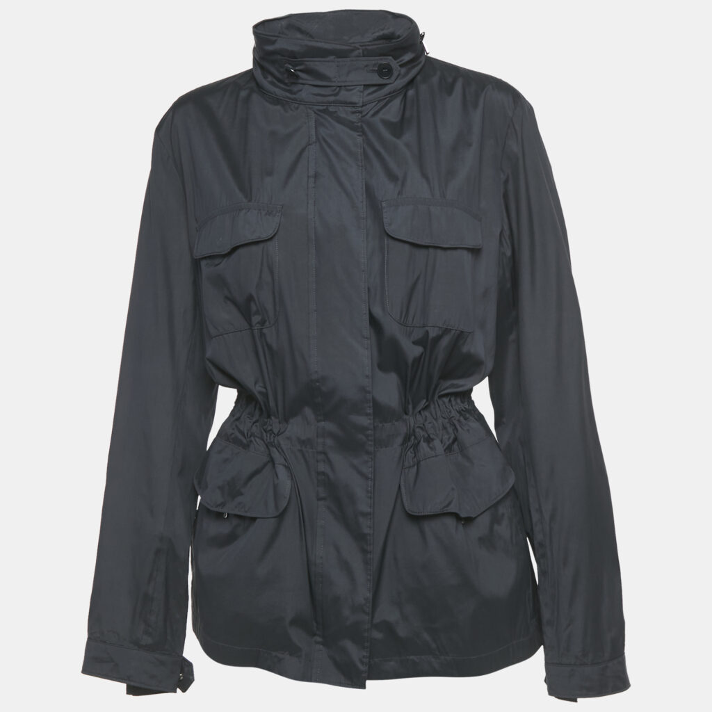 Loro Piana Navy Blue Silk Concealed Hood Travelers Jacket L Loro Piana Navy Blue Silk Concealed Hood Travelers Jacket L