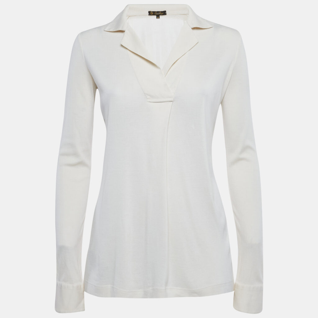 Loro Piano Cream Jersey Collared Top S