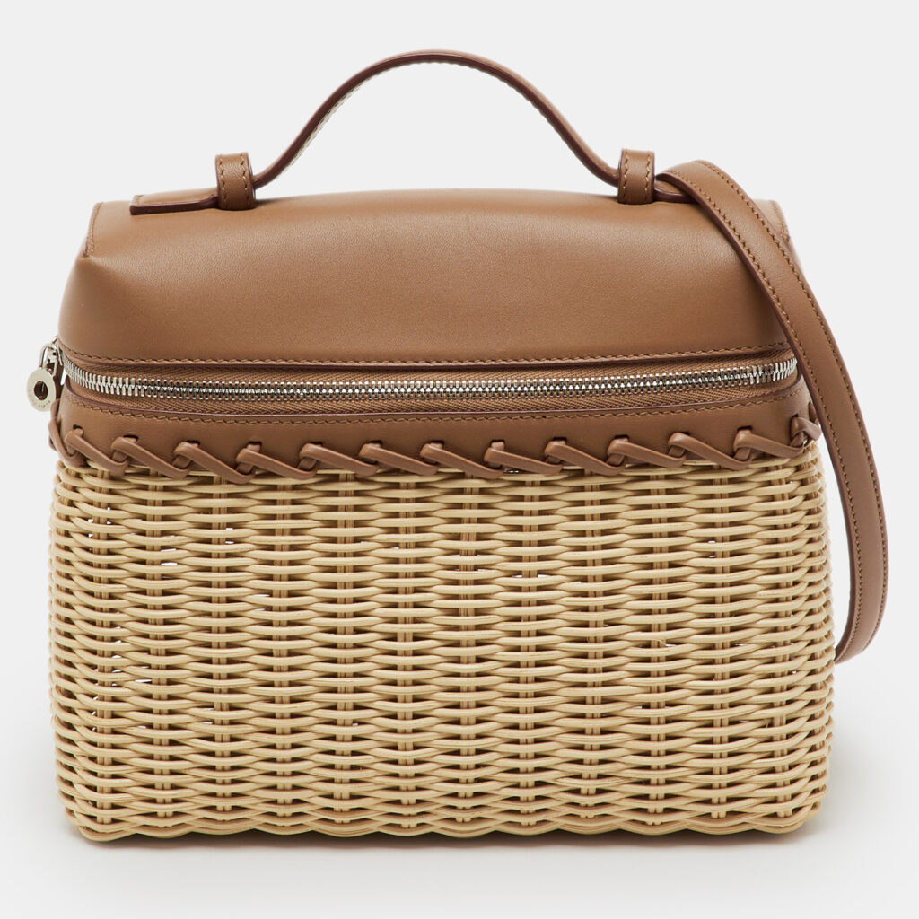 Loro Piana Beige/Brown Wicker and Leather Extra Pocket L19 North-South Bag Loro Piana Beige/Brown Wicker and Leather Extra Pocket L19 North-South Bag
