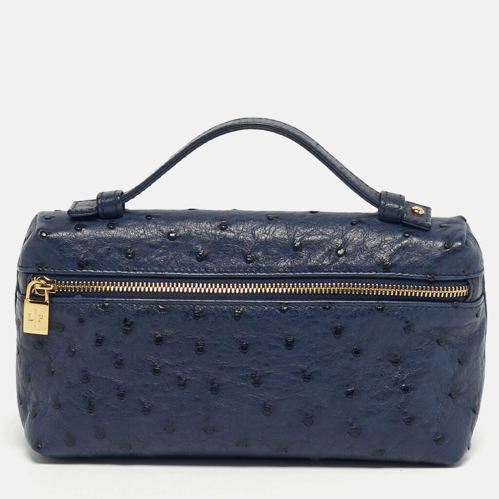 luxury-women-loro-piana-used-handbags-p1237636-012.jpg Loro Piana Navy Blue Ostrich L19 Extra Pocket Pouch