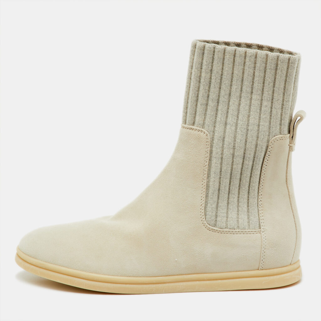Loro Piana Light Grey Knit Fabric and Suede Ankle Sock Boots Size 36 Loro Piana Light Grey Knit Fabric and Suede Ankle Sock Boots Size 36
