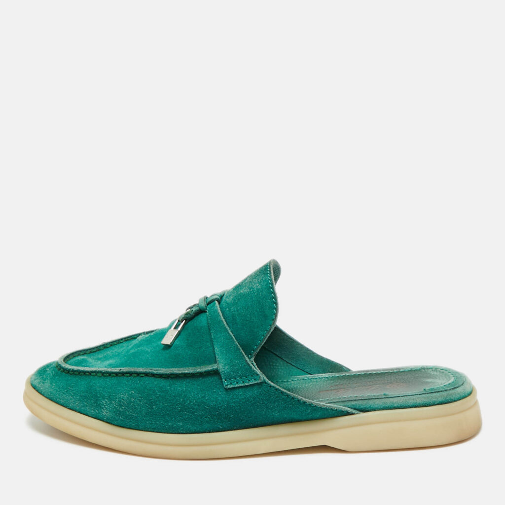 Loro Piana Green Suede Babouche Charms Walk Mules Size 36