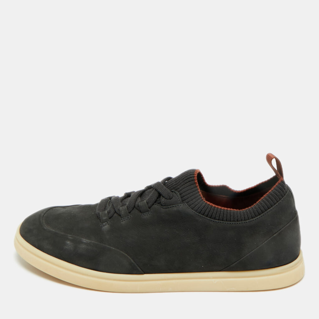 Loro Piana Dark Green Nubuck Leather Soho Walk Slip On Sneakers Size 41
