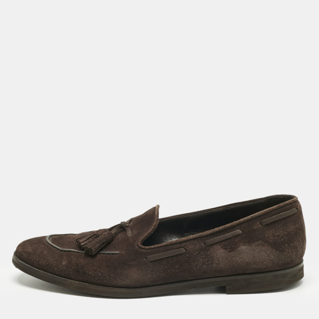 Loro Piana Brown Suede Fringe Slip On Loafers Size 37.5 Loro Piana Brown Suede Fringe Slip On Loafers Size 37.5