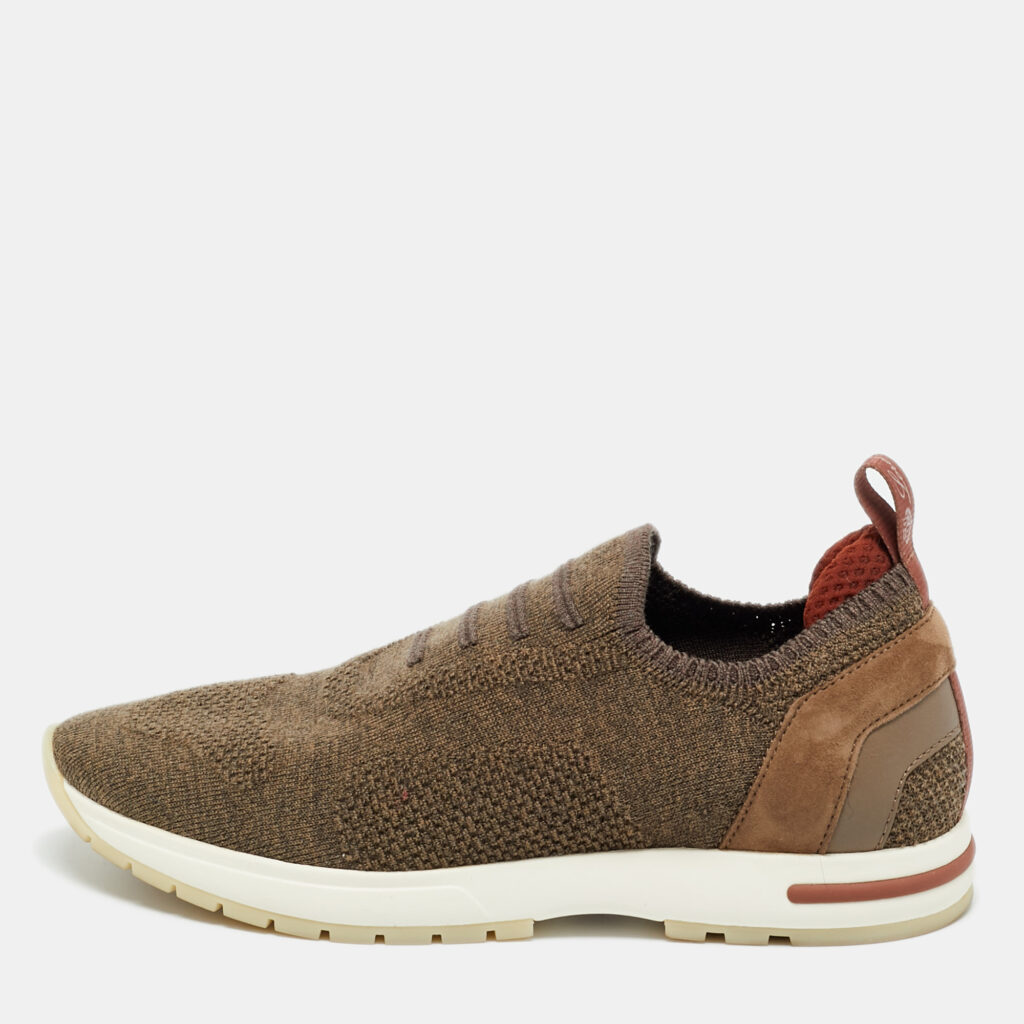 Loro Piana Brown Knit Fabric 360 LP Flexy Walk Slip On Sneakers Size 36.5