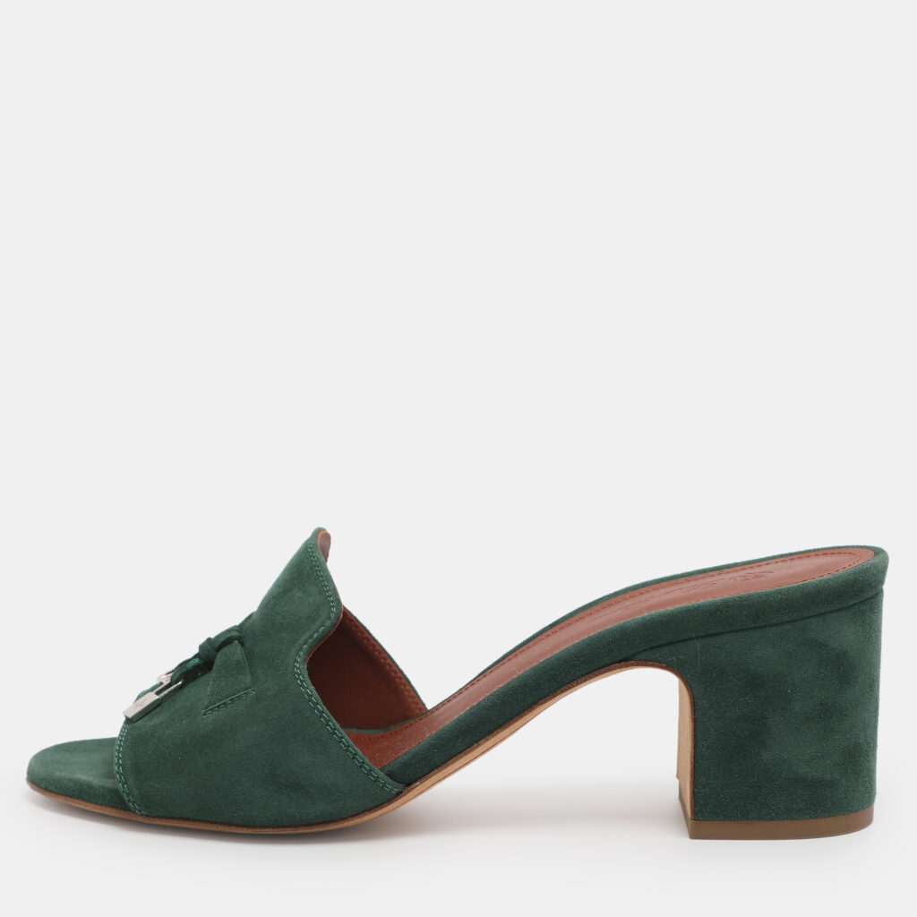 Loro Piana Green Suede Summer Charms Walk Slides Size 36.5