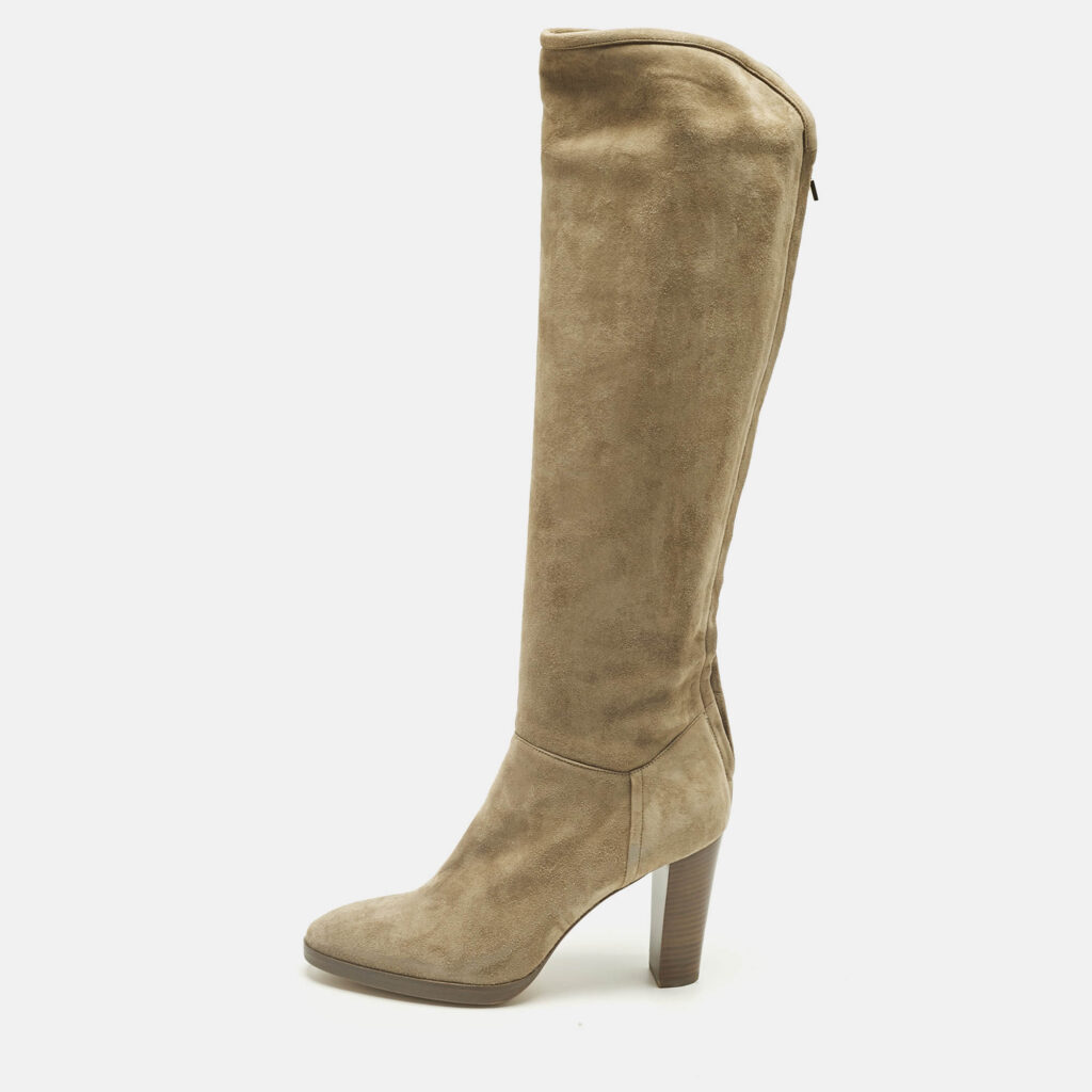 luxury-women-loro-piana-used-shoes-p1241017-010.jpg Loro Piana Beige Suede Sharmain Knee Length Boots Size 39.5