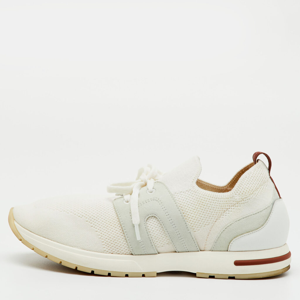 luxury-women-loro-piana-used-shoes-p1244520-001.jpg Loro Piana White Knit Fabric and Suede 360 LP Flexy Walk Lace Up Sneakers Size 40