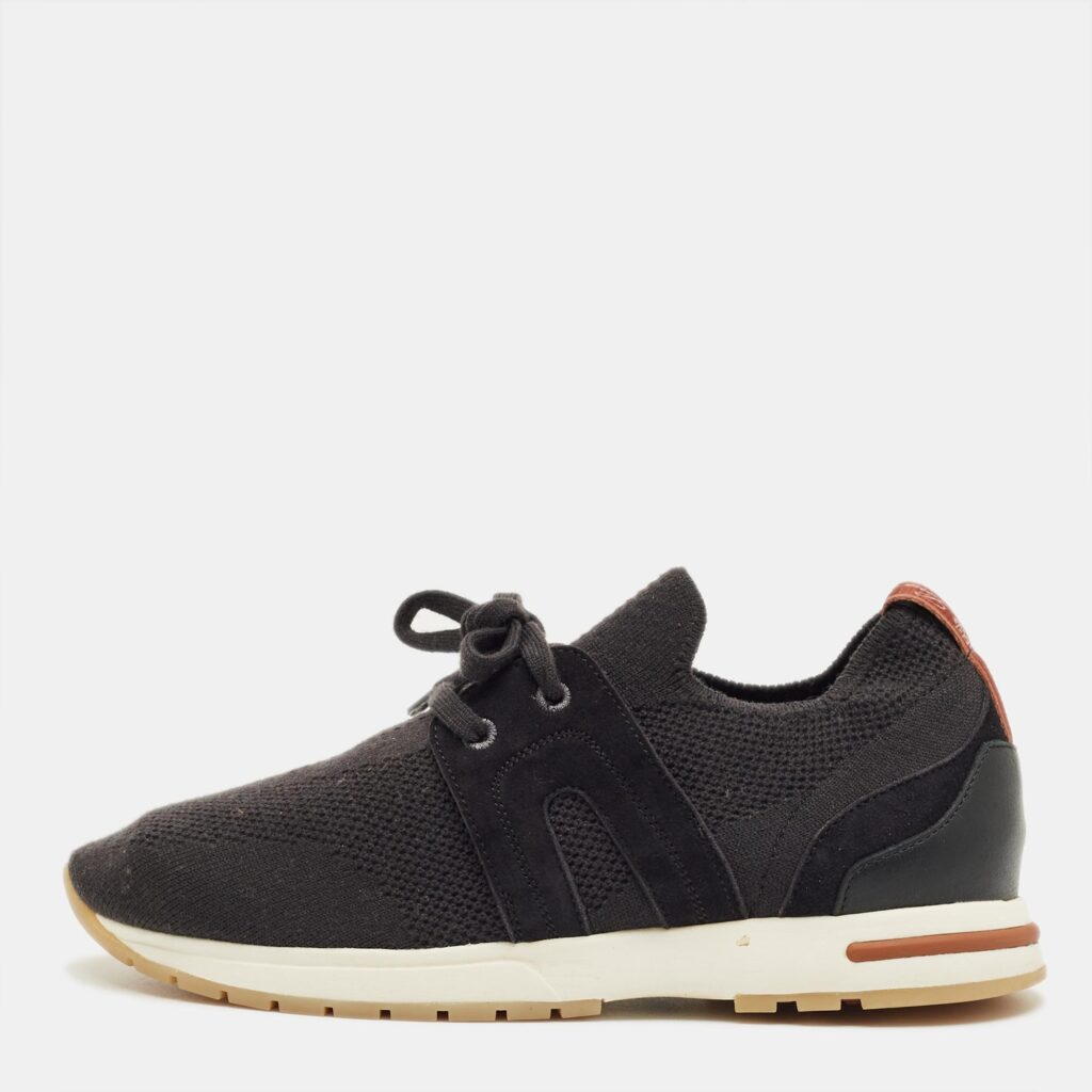 Loro Piana Black Knit Fabric 360 LP Flexy Walk Lace Up Sneakers Size 35.5 Loro Piana Black Knit Fabric 360 LP Flexy Walk Lace Up Sneakers Size 35.5