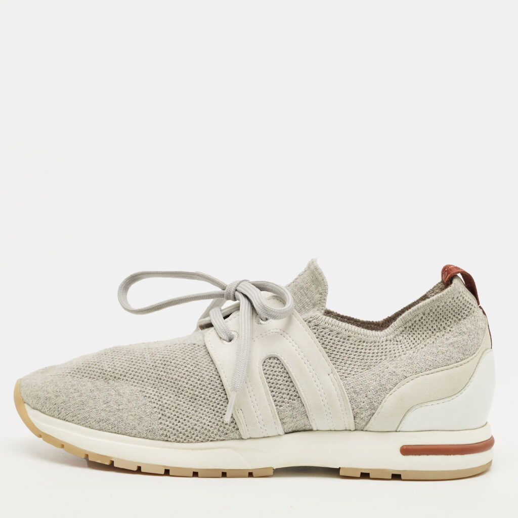 Loro Piana Grey Knit Fabric and Leather 360 LP Flexy Walk Lace Up Sneakers Size 35 Loro Piana Grey Knit Fabric and Leather 360 LP Flexy Walk Lace Up Sneakers Size 35