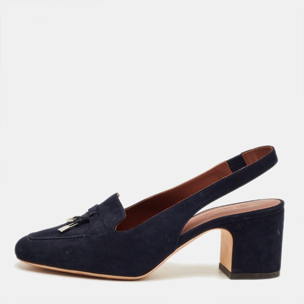 Loro Piana Navy Blue Suede Summer Charms Walk Slingback Sandals Size 35.5 Loro Piana Navy Blue Suede Summer Charms Walk Slingback Sandals Size 35.5
