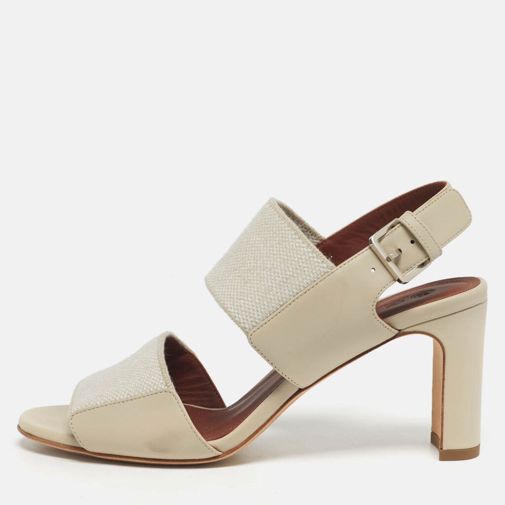 Loro Piana Off White Canvas and Leather Slingback Sandals Size 36 Loro Piana Off White Canvas and Leather Slingback Sandals Size 36