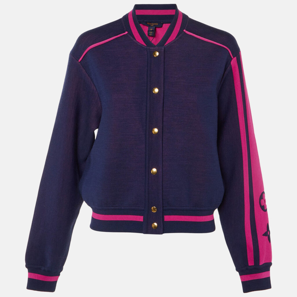 Louis Vuitton Navy Blue Monogram Silk & Wool Bomber Jacket XS Louis Vuitton Navy Blue Monogram Silk & Wool Bomber Jacket XS
