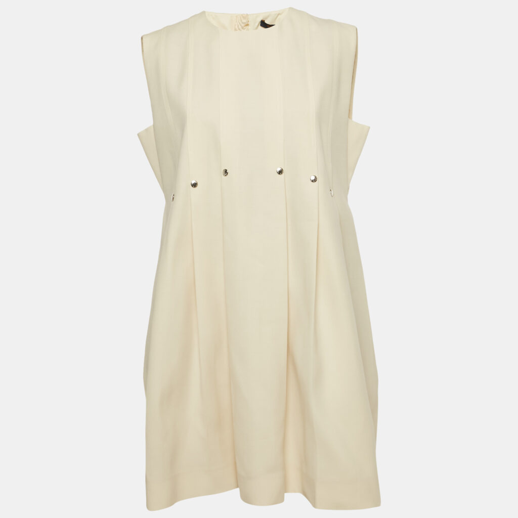 Louis Vuitton Cream Wool Pleated Sleeveless Mini Dress M Louis Vuitton Cream Wool Pleated Sleeveless Mini Dress M