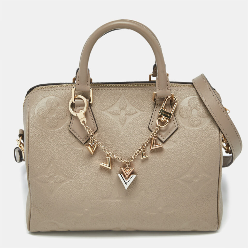 Louis Vuitton Tourterelle Monogram Impreinte Leather Speedy 25 Bandouliere Bag