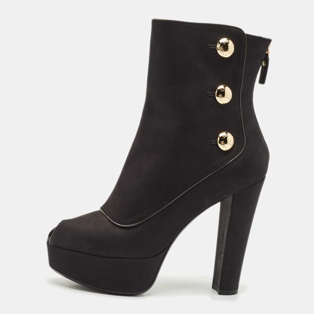 Louis Vuitton Black Nubuck Leather Embellished Platform Booties Size 37.5 Louis Vuitton Black Nubuck Leather Embellished Platform Booties Size 37.5
