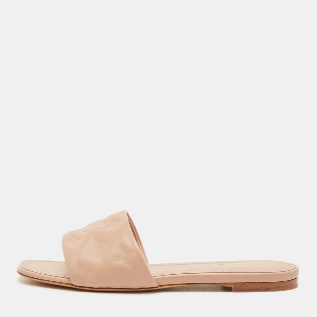 Louis Vuitton Revival Size 38.5 Pink Monogram Leather Flat Slide Louis Vuitton Revival Size 38.5 Pink Monogram Leather Flat Slide