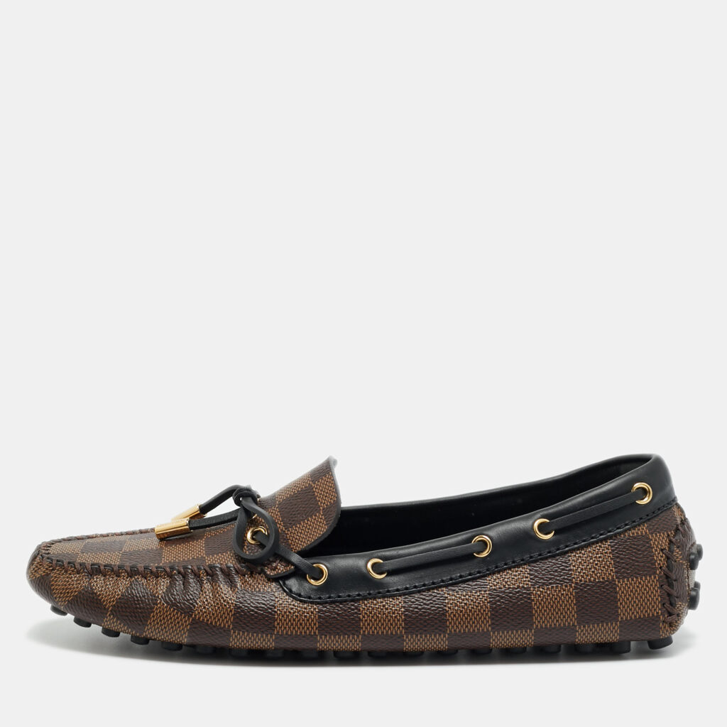 Louis Vuitton Gloria Size 38.5 Brown/Black Coated Canvas and Leather Loafers