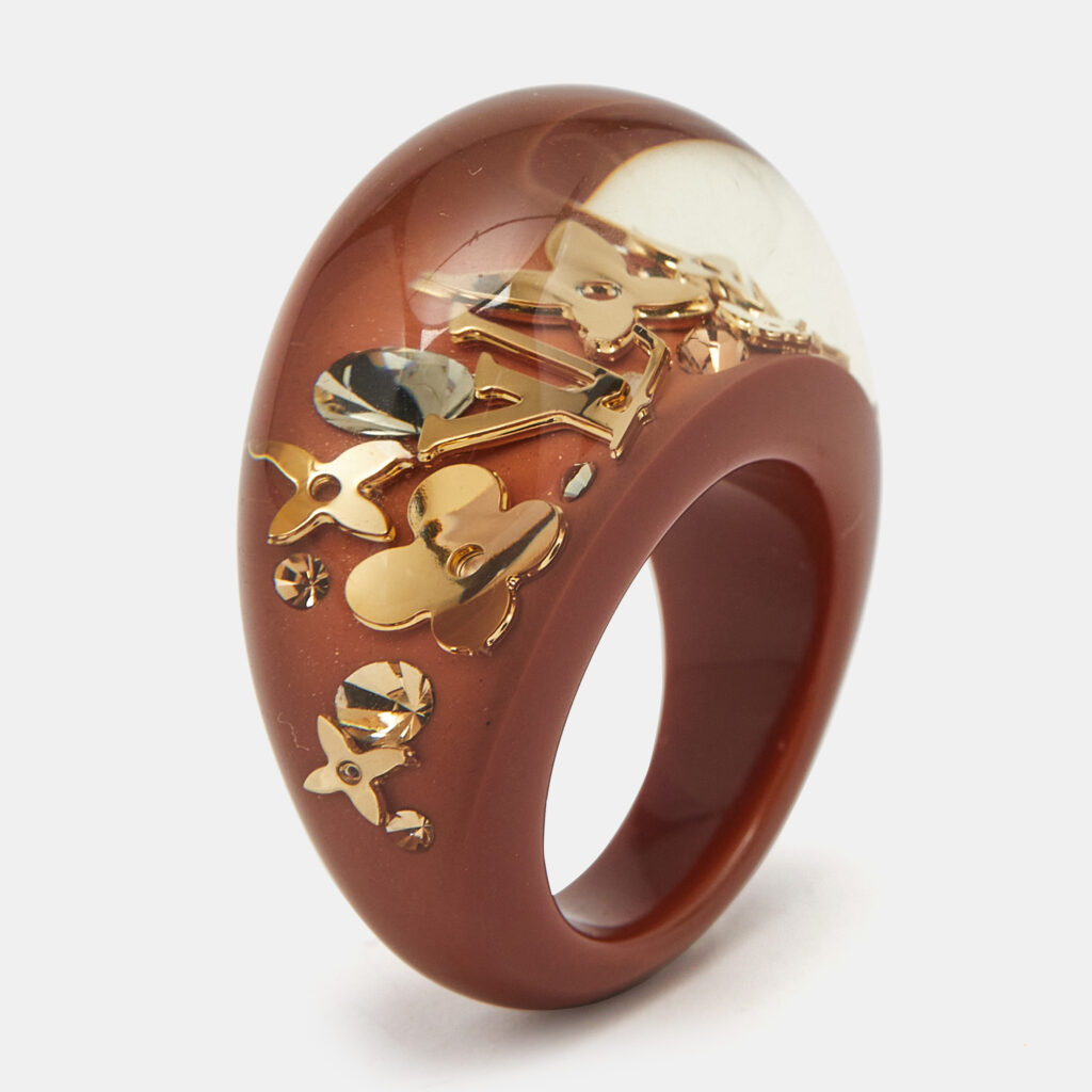 Louis Vuitton Monogram Inclusions Crystal Resin Gold Tone Ring Size 54 Louis Vuitton Monogram Inclusions Crystal Resin Gold Tone Ring Size 54