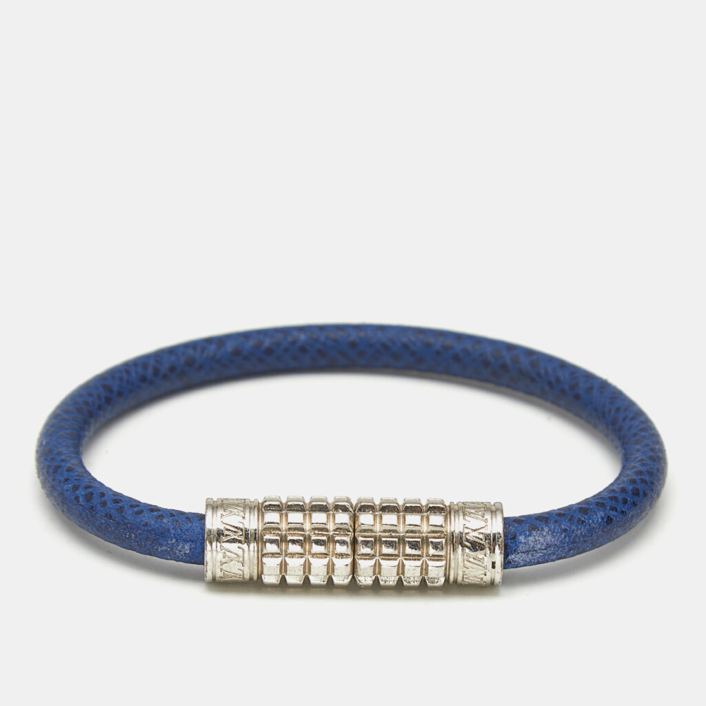Louis Vuitton Digit Blue Leather Silver Tone Bracelet Louis Vuitton Digit Blue Leather Silver Tone Bracelet