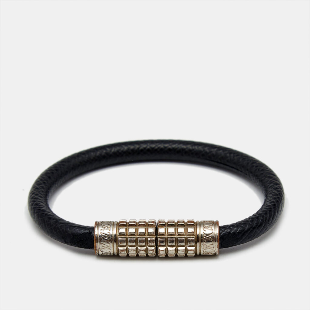 Louis Vuitton Digit Black Leather Silver Tone Bracelet Louis Vuitton Digit Black Leather Silver Tone Bracelet