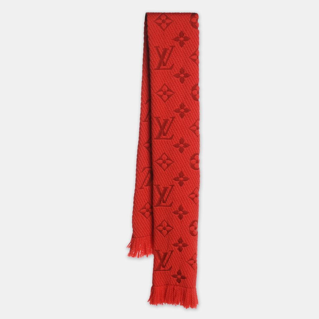 Louis Vuitton Red Wool & Silk Jacquard Logomania Scarf Louis Vuitton Red Wool & Silk Jacquard Logomania Scarf