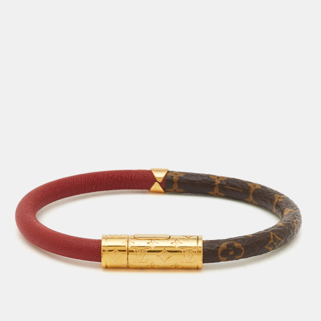 Louis Vuitton Daily Confidential Leather Canvas Gold Tone Bracelet Louis Vuitton Daily Confidential Leather Canvas Gold Tone Bracelet