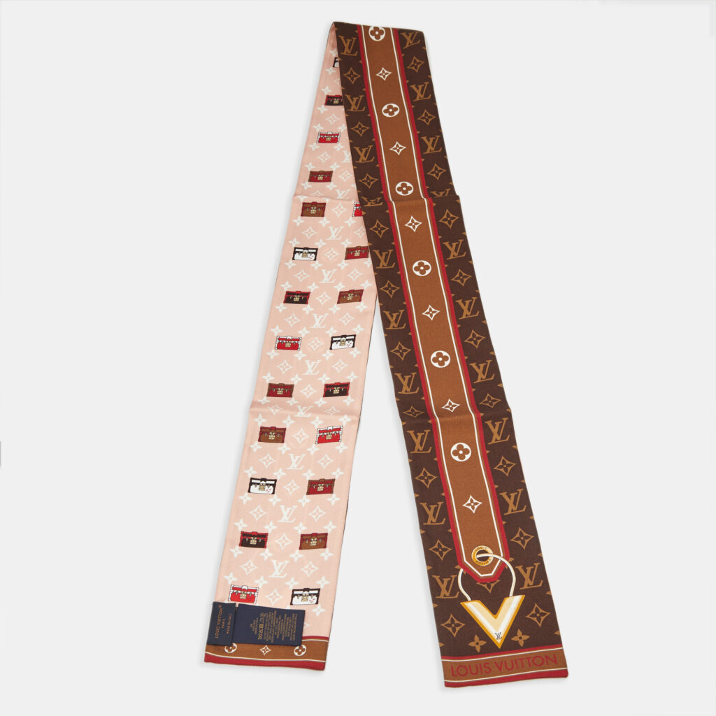Louis Vuitton Brown Logo Monogram Silk Minimalle Bandeau Louis Vuitton Brown Logo Monogram Silk Minimalle Bandeau