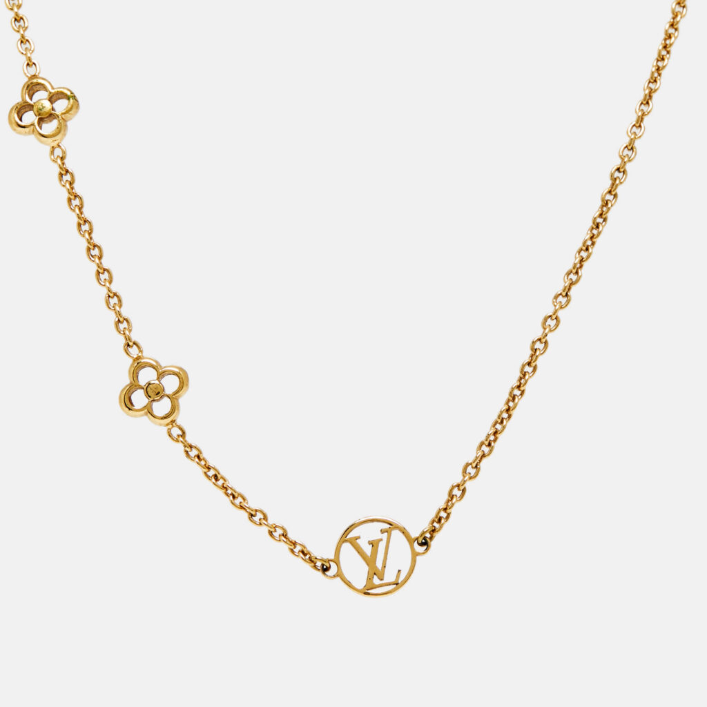 Louis Vuitton Flower Gold Tone Station Necklace