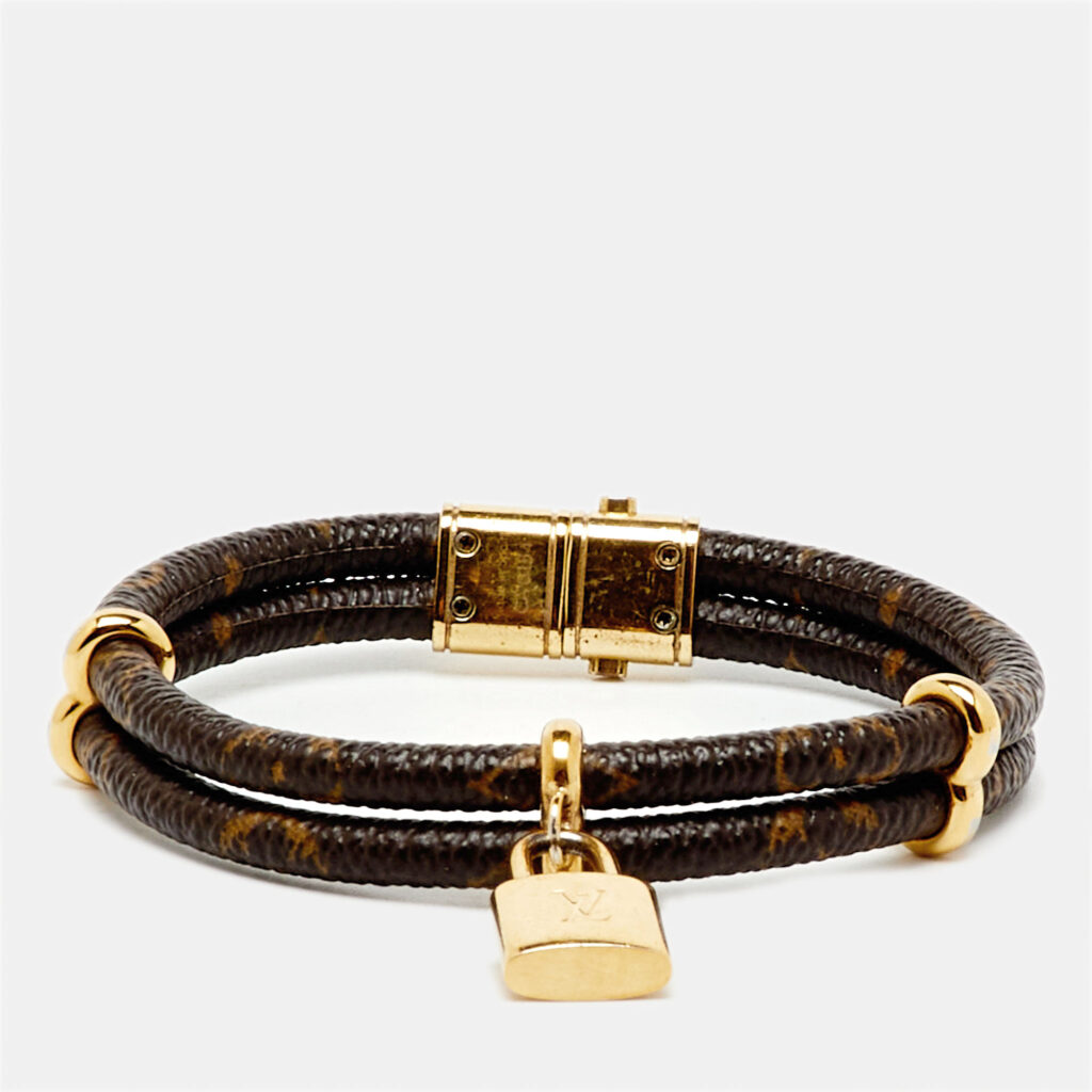 Louis Vuitton Brown Keep It Twice Monogram Canvas Padlock Charm Bracelet Louis Vuitton Brown Keep It Twice Monogram Canvas Padlock Charm Bracelet