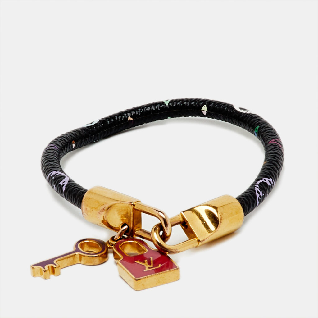 Louis Vuitton Luck It Multicolor Monogram Black Canvas Enamel Gold Tone Charm Bracelet Louis Vuitton Luck It Multicolor Monogram Black Canvas Enamel Gold Tone Charm Bracelet