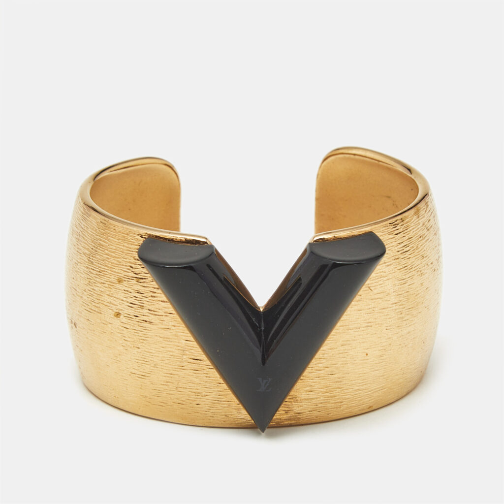 Louis Vuitton Textured Essential V Colorama Gold Tone Open Cuff Bracelet Louis Vuitton Textured Essential V Colorama Gold Tone Open Cuff Bracelet