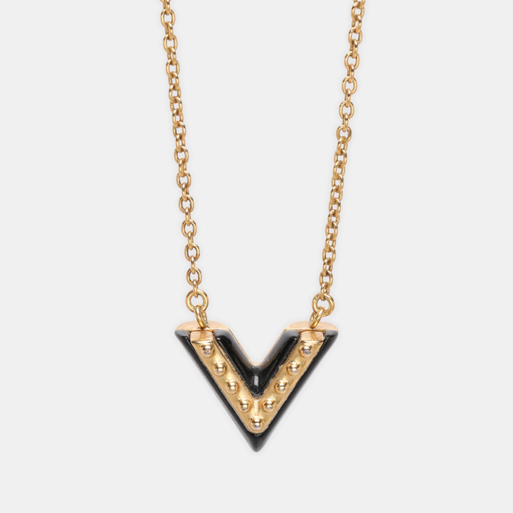 Louis Vuitton Essential V Lacquer Gold Tone Necklace Louis Vuitton Essential V Lacquer Gold Tone Necklace